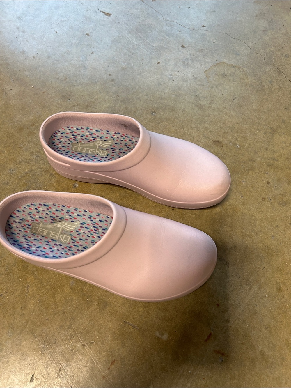 Dansko Pale Pink Slip-On Clogs with Patterned Insole